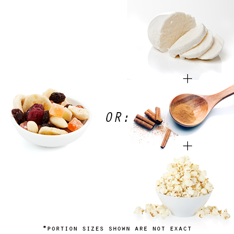 Photo: Trail mix, string cheese, cinnamon, popcorn